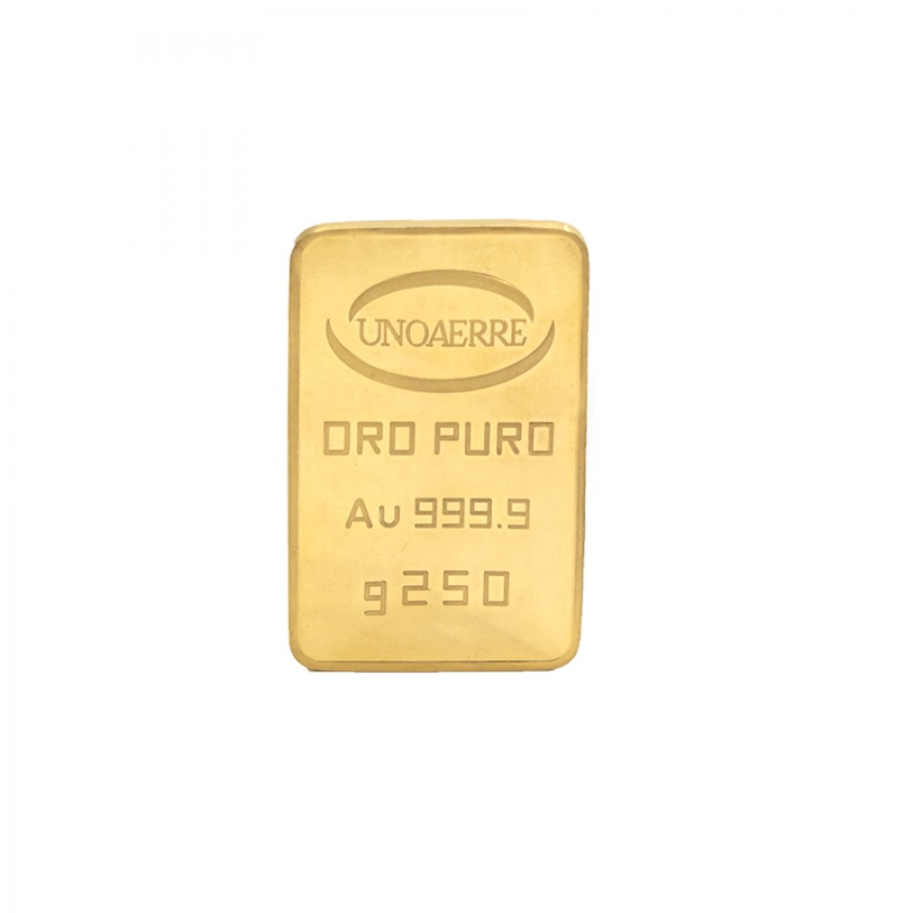 Lingotto UNOAERRE in Oro puro 999 9 dal peso di 250 Grammi